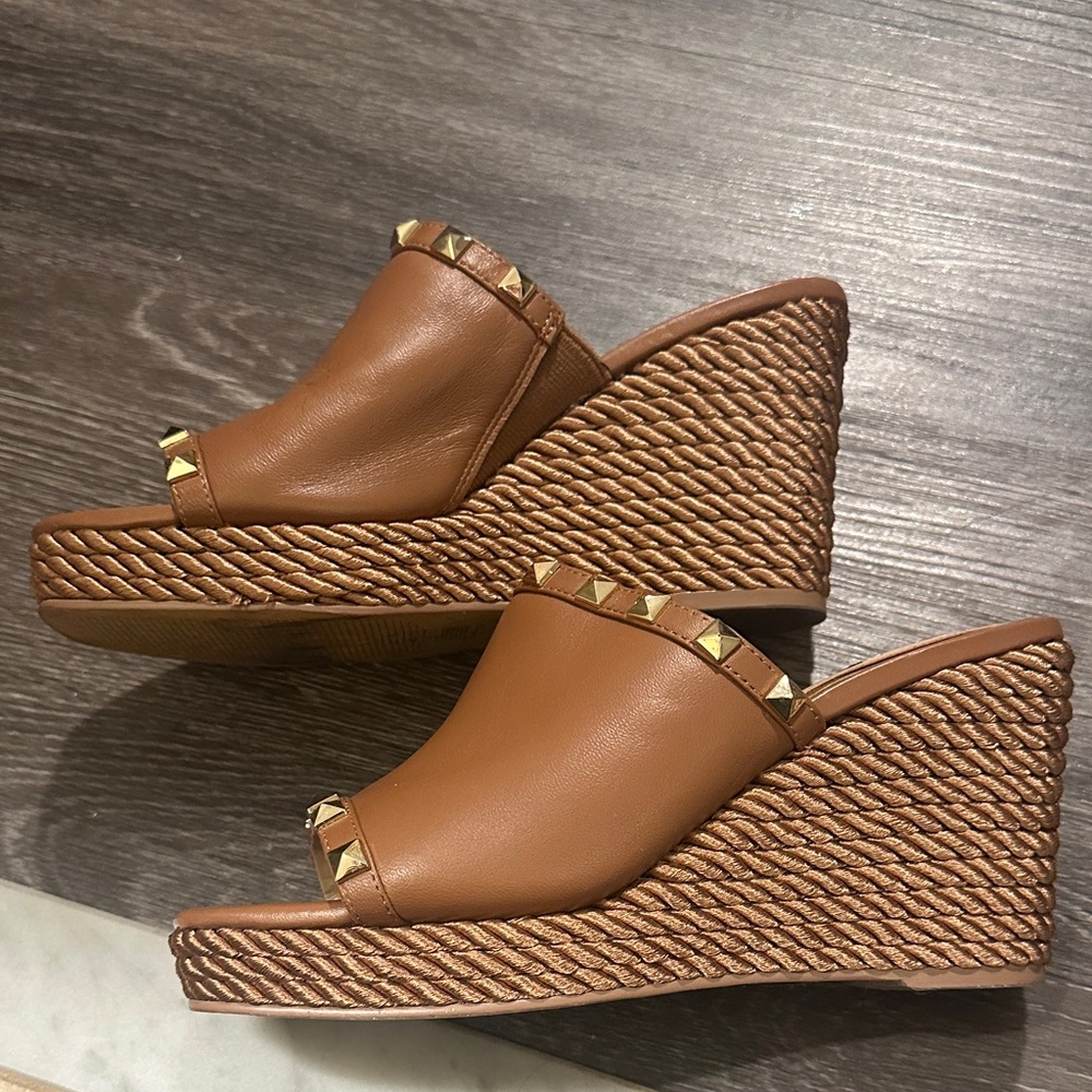 White House Black Market Brown Studded Wedge Sandals - Picture 5 of 6